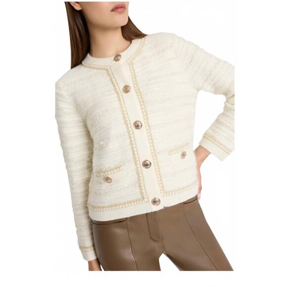 NEW MILLY metallic textured knit jacket in ecru